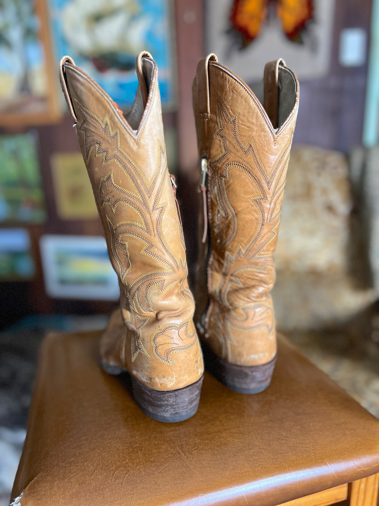 VINTAGE 70's Ostrich Leather Cowboy Boots 36.5/6