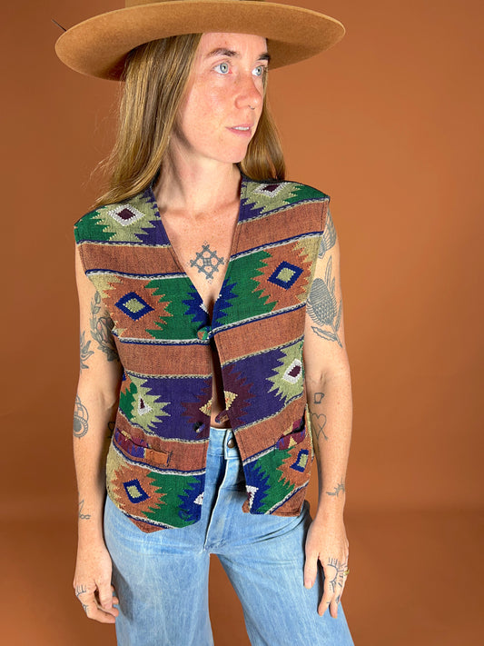VINTAGE 70's Guatemala Woven Vest 12-14