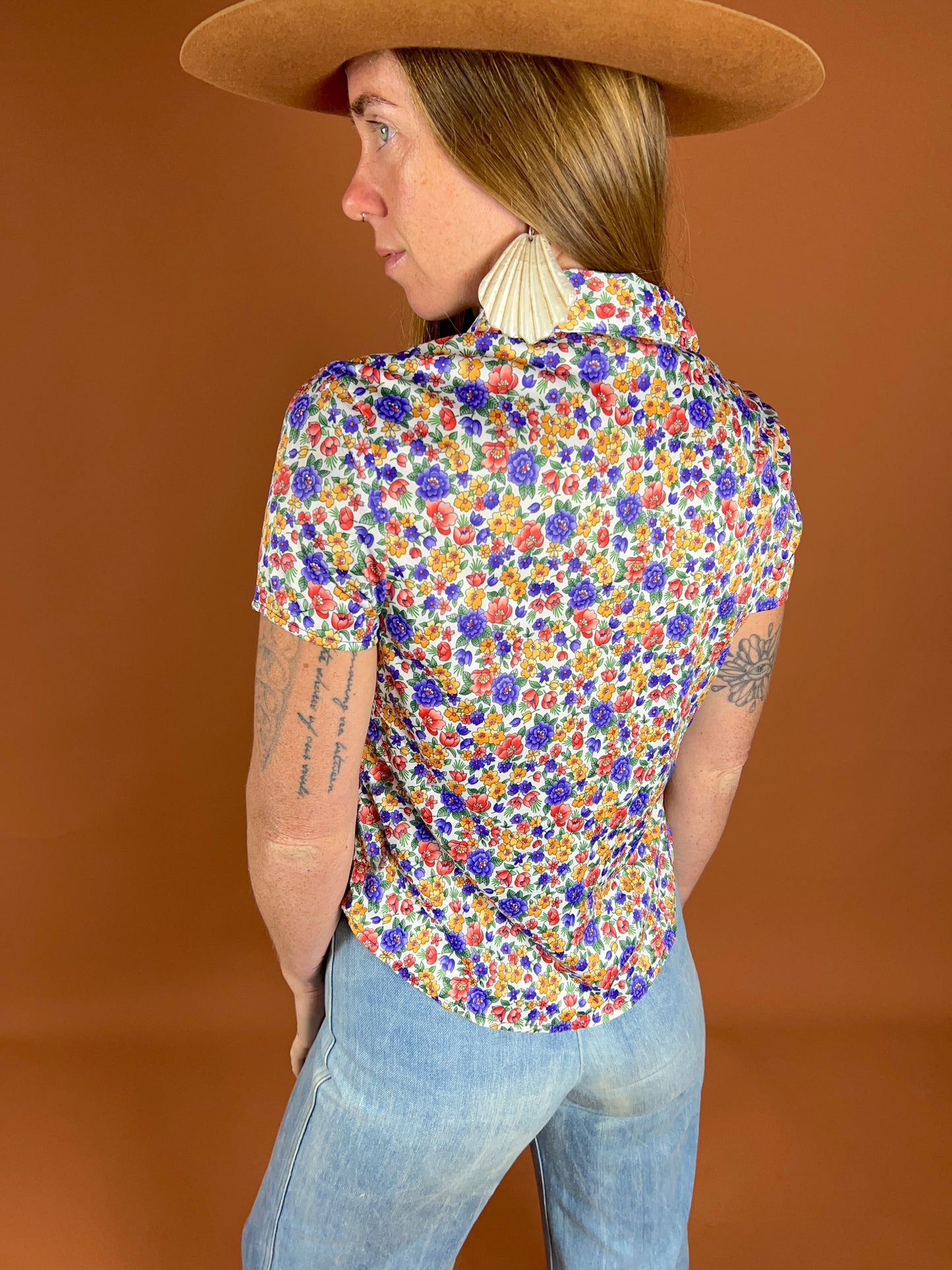 VINTAGE 70's Floral Shirt 8-10