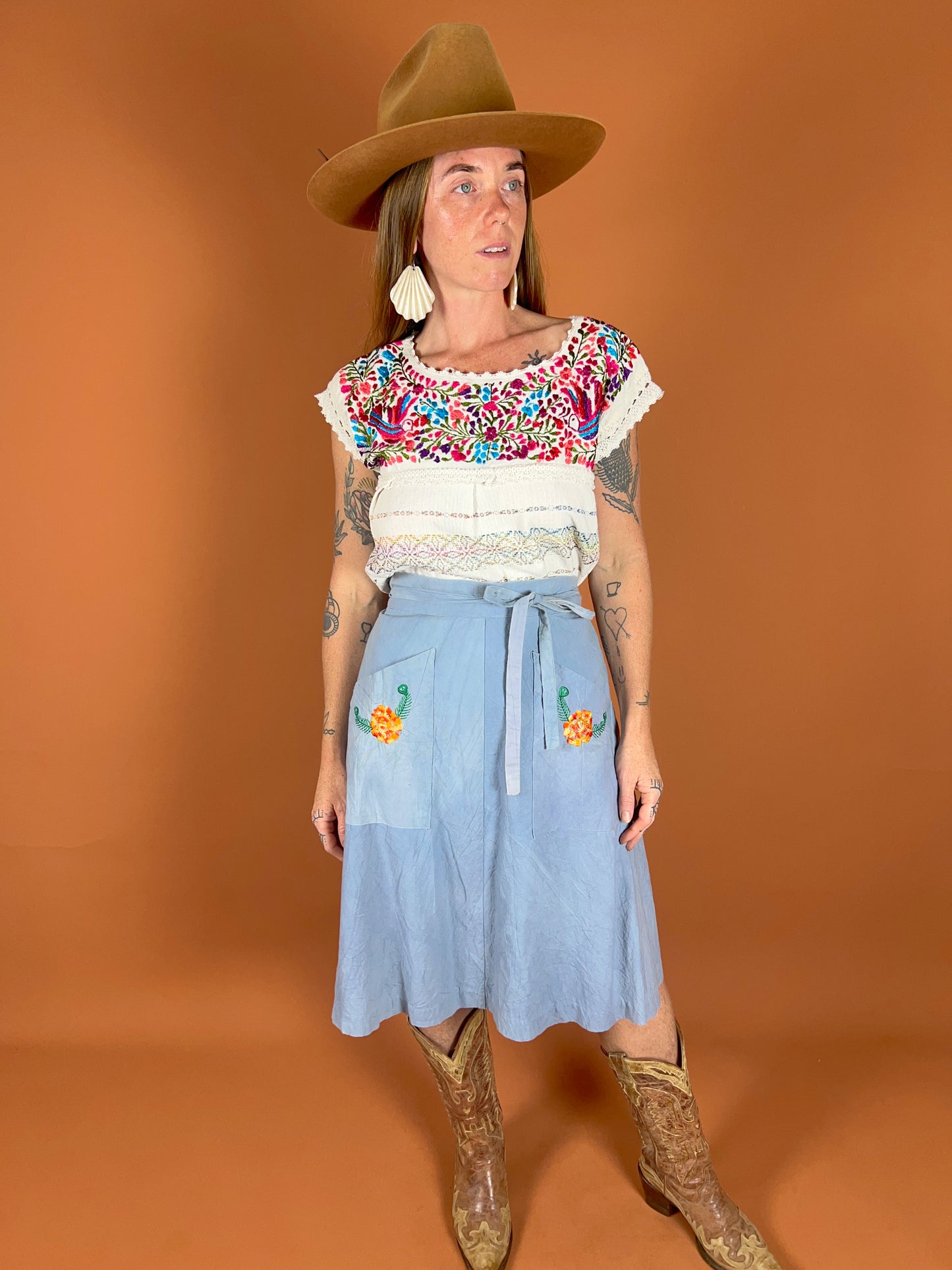 VINTAGE 70's Embroidered Wrap Skirt 6-10