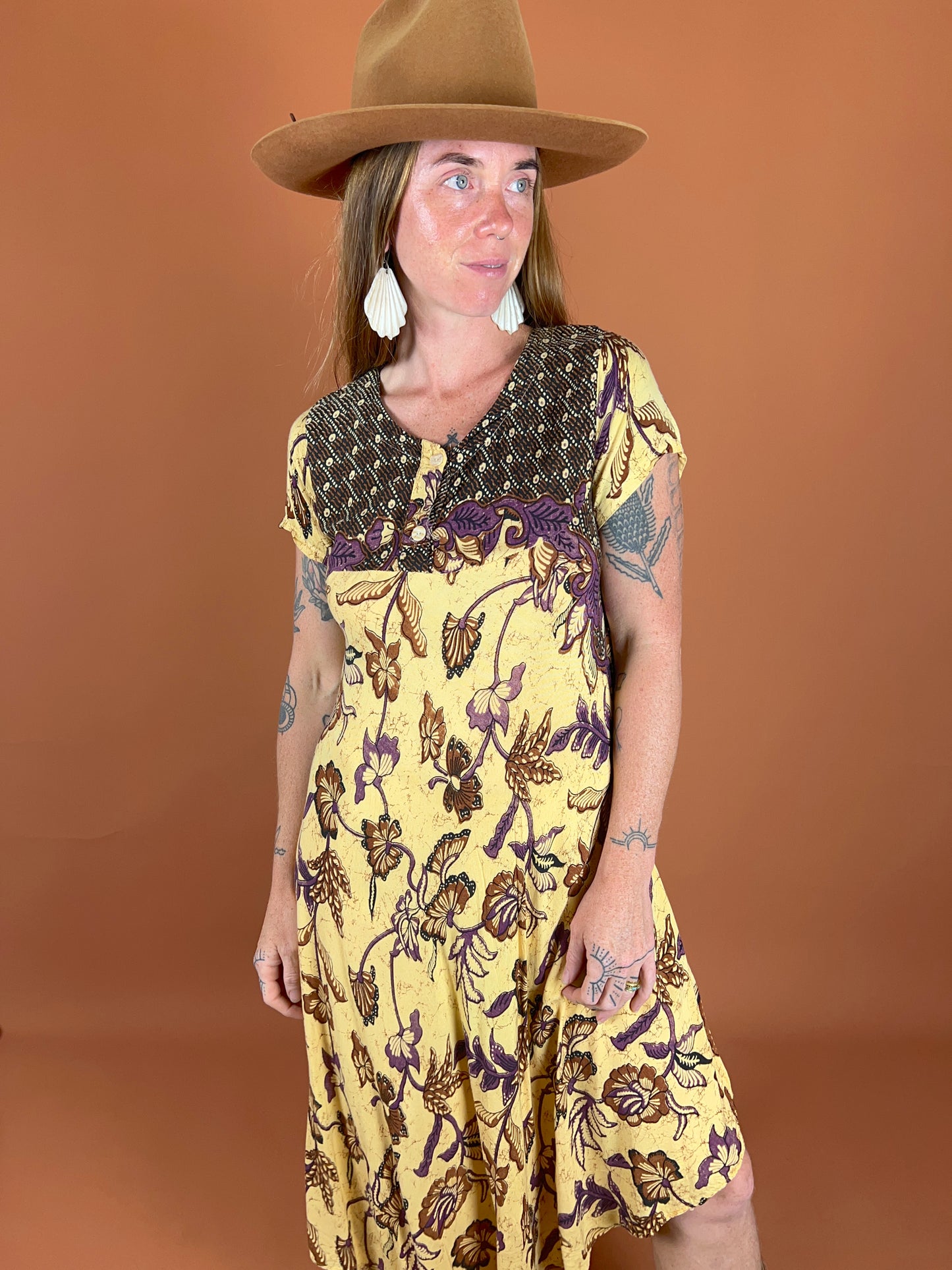 VINTAGE 70's Batik Midi Dress 10-12