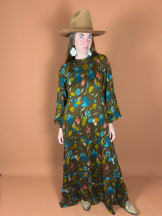 VINTAGE 60's Floral Maxi Dress 12-14