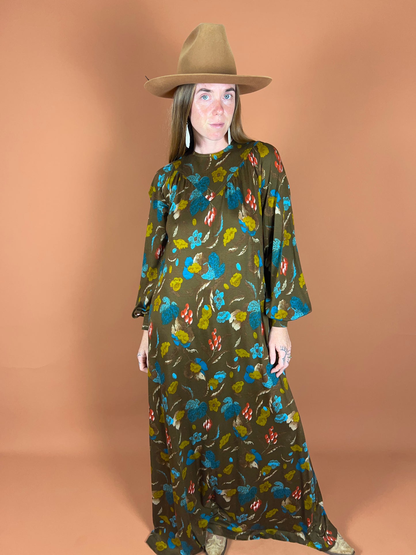 VINTAGE 60's Floral Maxi Dress 12-14