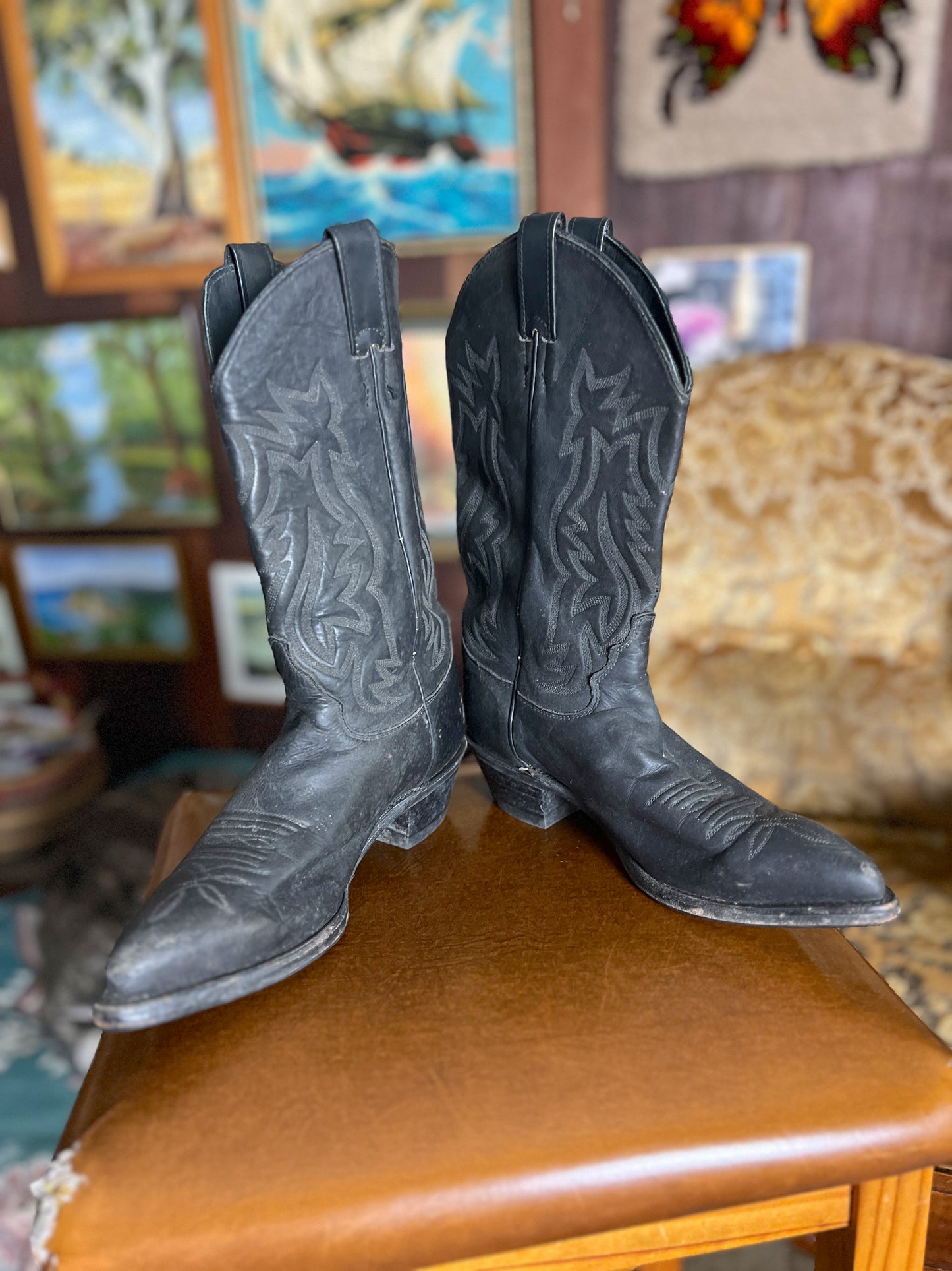 VINTAGE 70's Leather Cowboy Boots 8/38.5