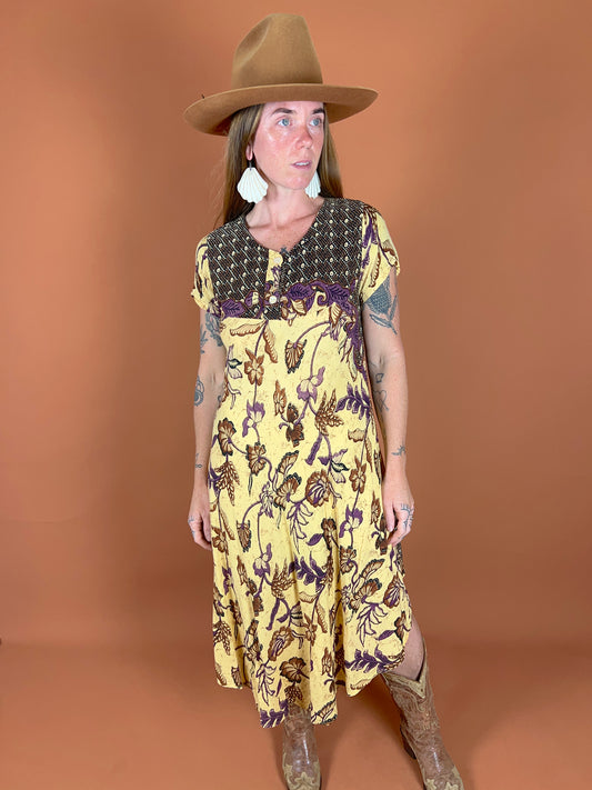 VINTAGE 70's Batik Midi Dress 10-12