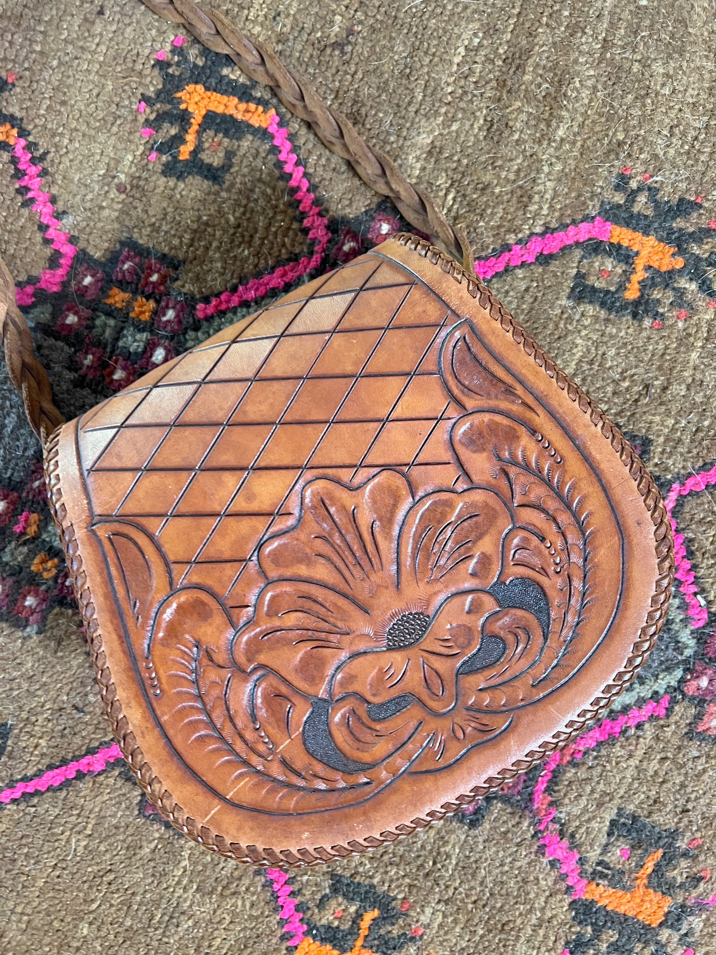 VINTAGE 60's Tooled Leather Bag