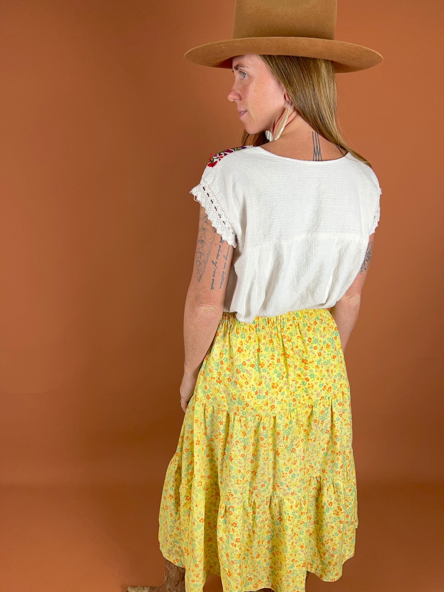 VINTAGE 60's Floral Maxi Skirt 12-16