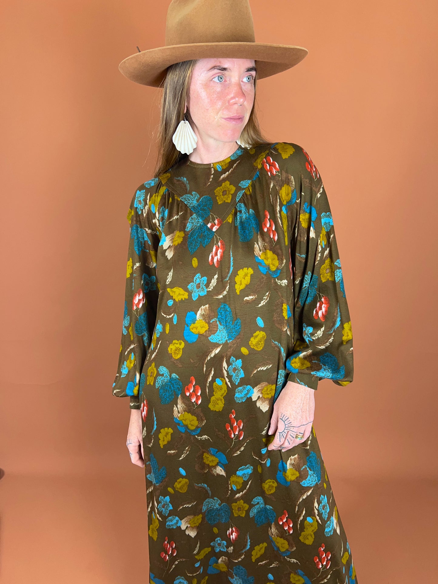 VINTAGE 60's Floral Maxi Dress 12-14