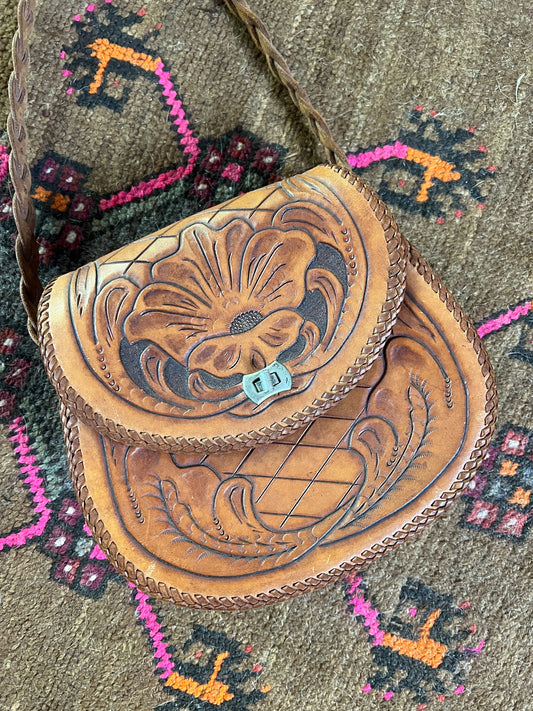 VINTAGE 60's Tooled Leather Bag