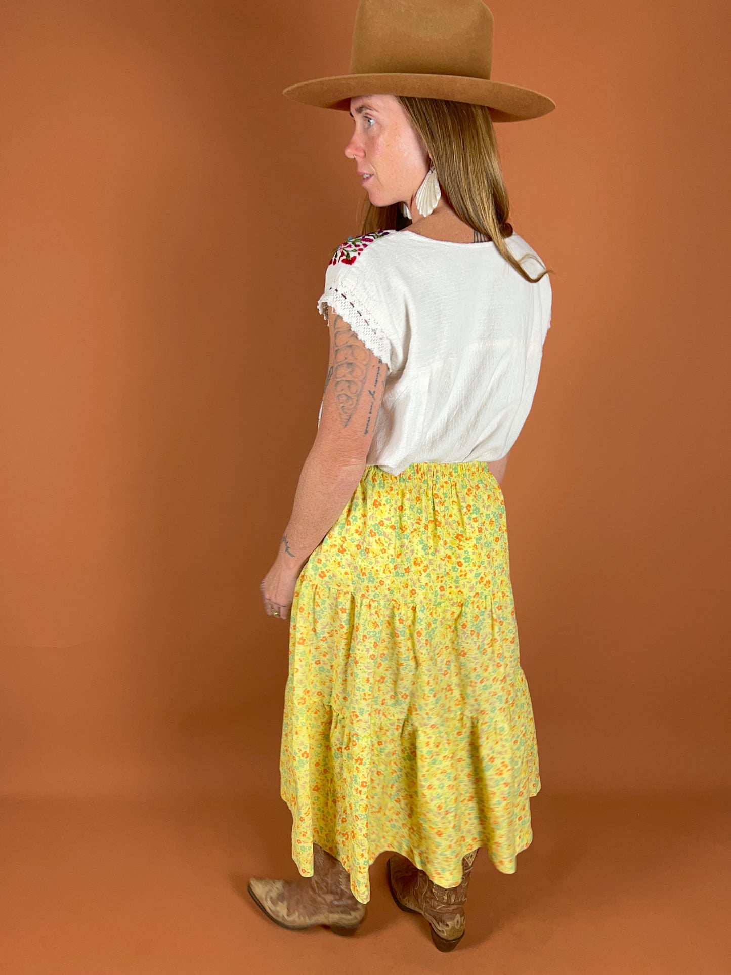 VINTAGE 60's Floral Maxi Skirt 12-16