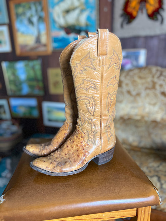 VINTAGE 70's Ostrich Leather Cowboy Boots 36.5/6
