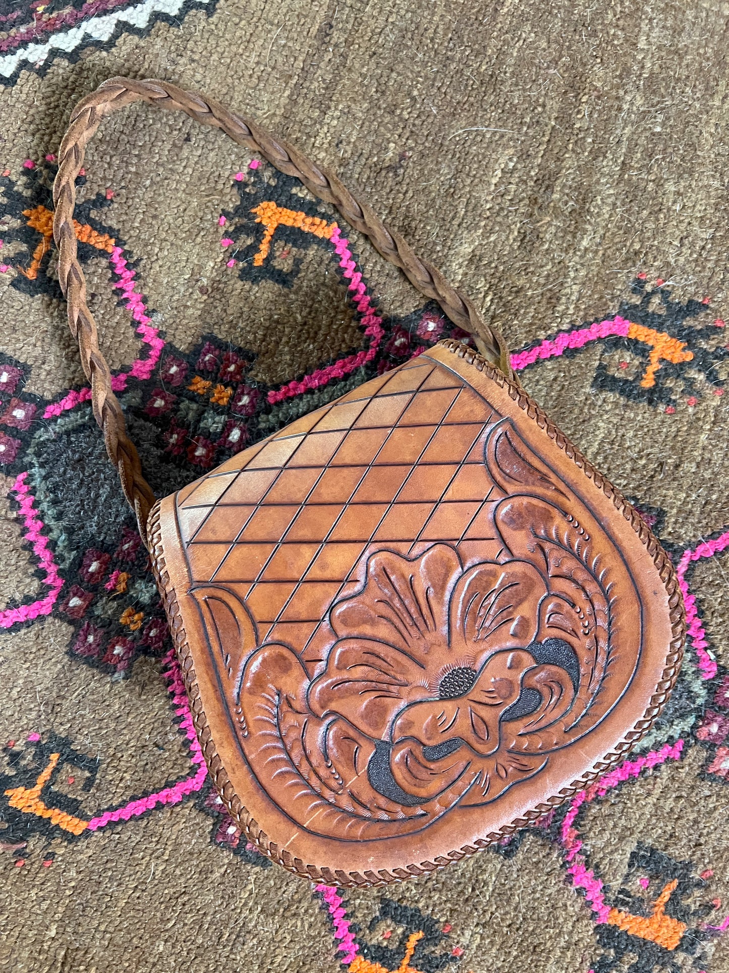 VINTAGE 60's Tooled Leather Bag