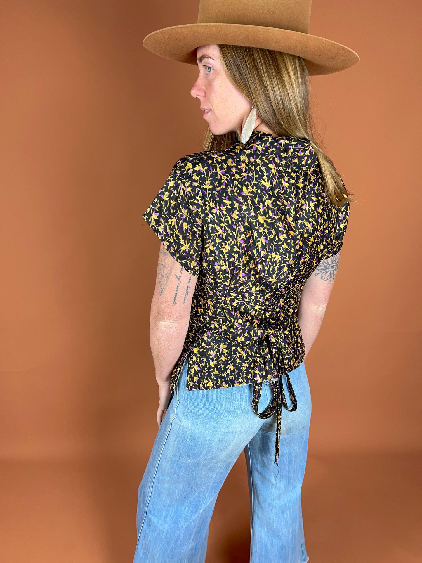 VINTAGE 70's Silk Wrap Top OS