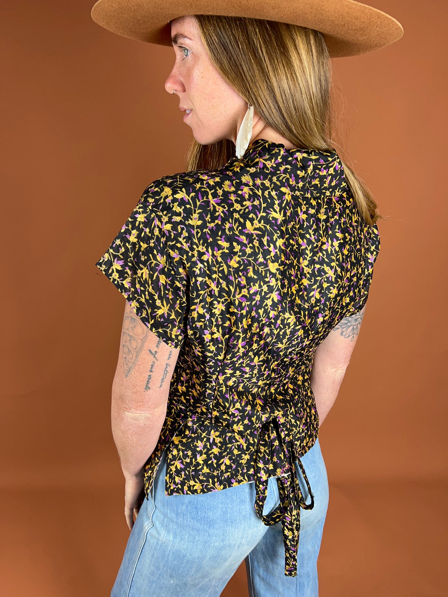 VINTAGE 70's Silk Wrap Top OS