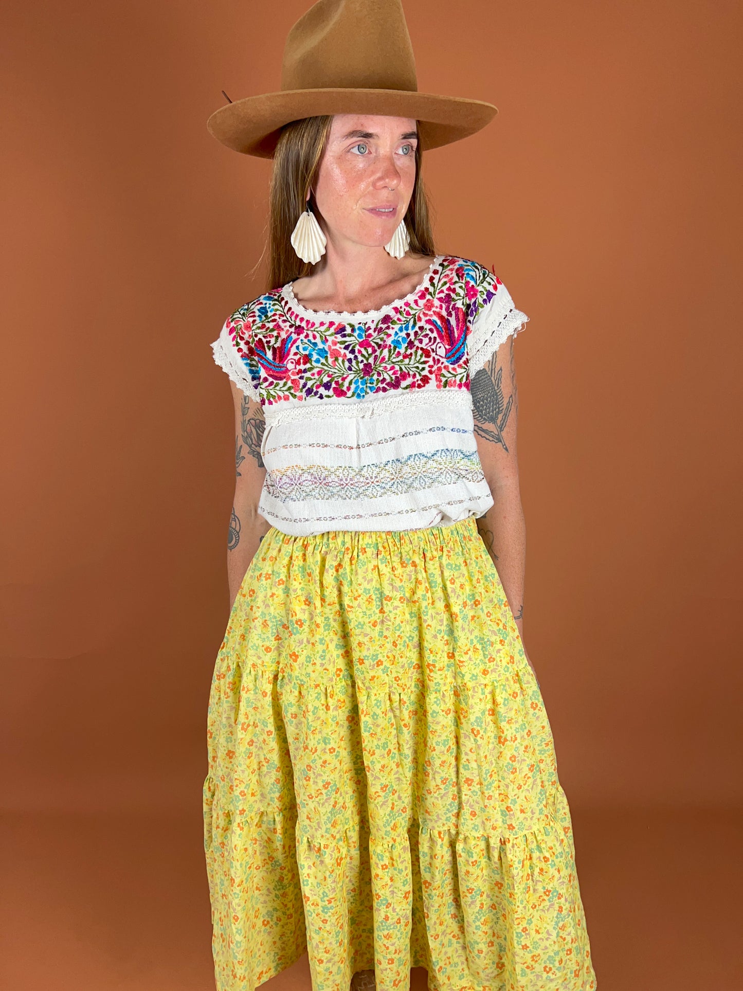 VINTAGE 60's Floral Maxi Skirt 12-16