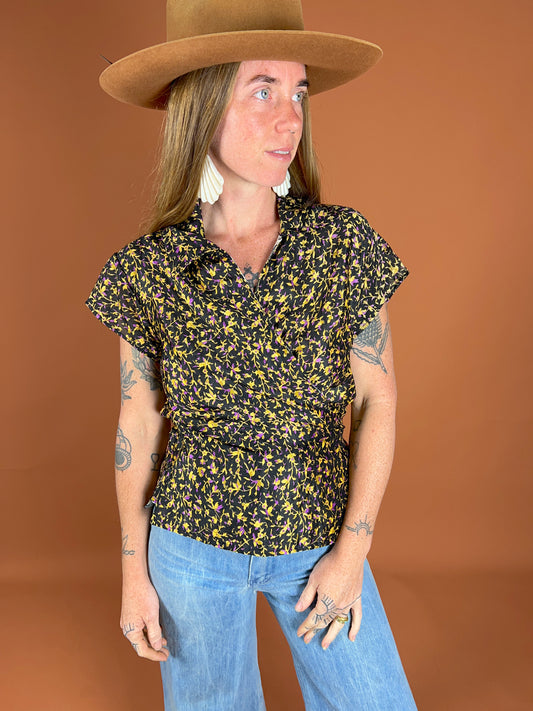 VINTAGE 70's Silk Wrap Top OS