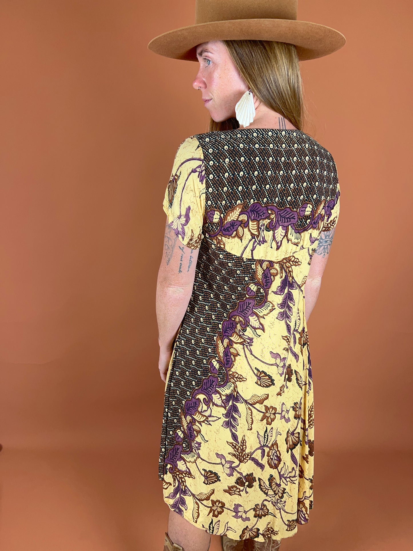 VINTAGE 70's Batik Midi Dress 10-12