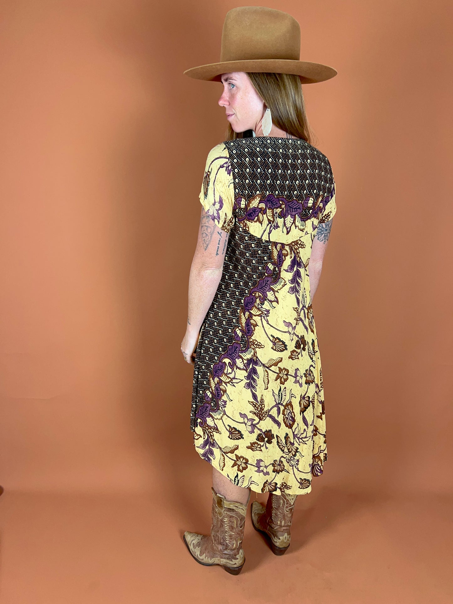 VINTAGE 70's Batik Midi Dress 10-12