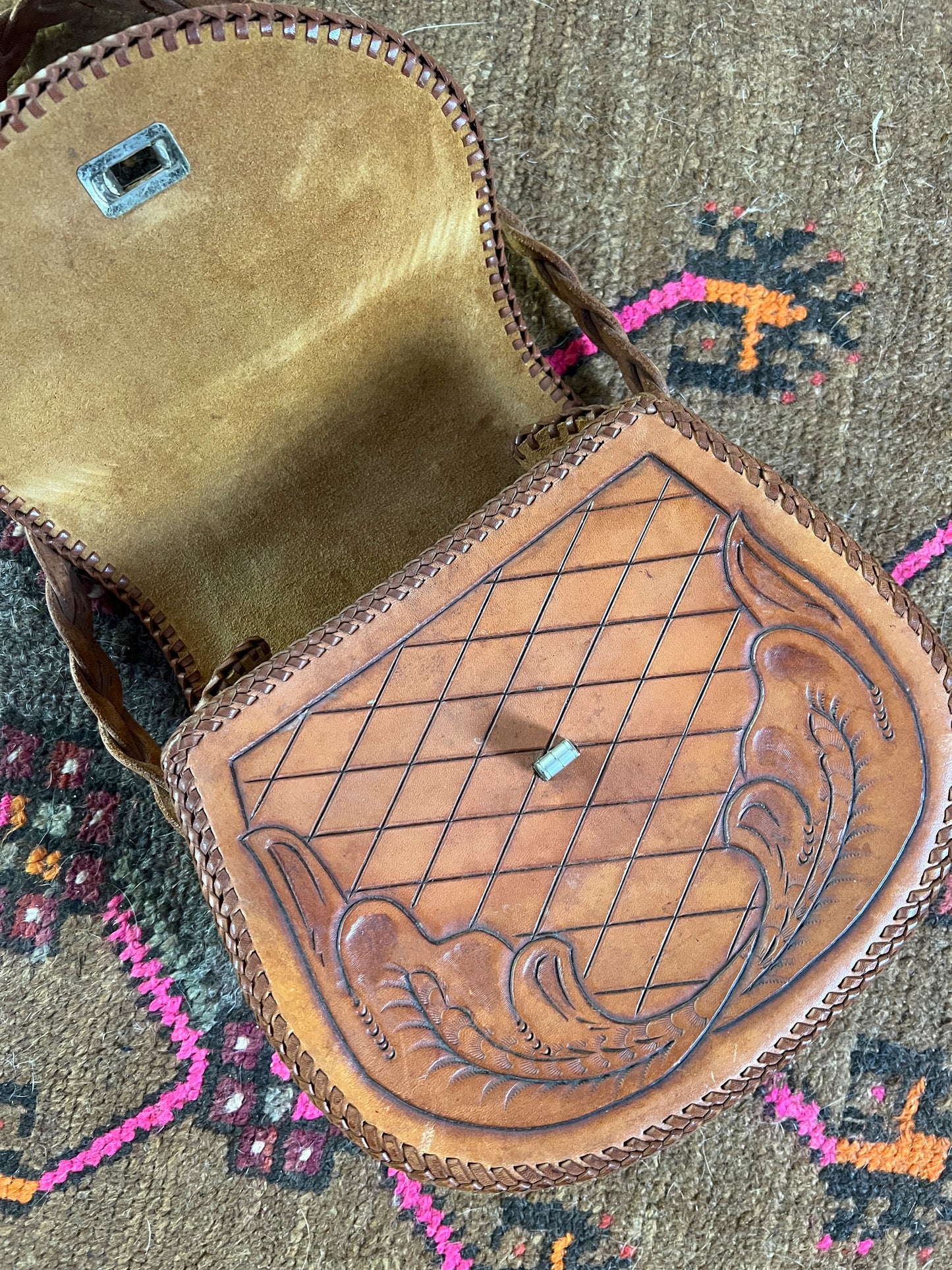 VINTAGE 60's Tooled Leather Bag