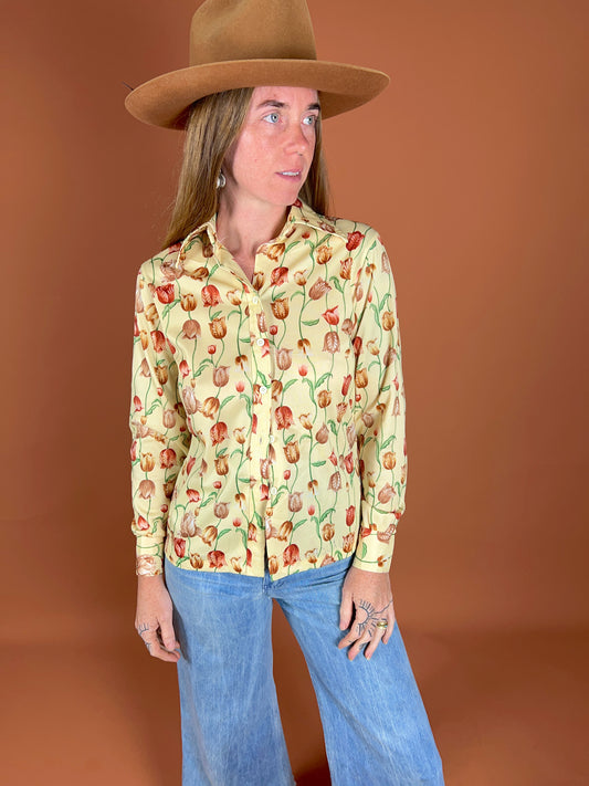 VINTAGE 70's Floral Shirt 8-10