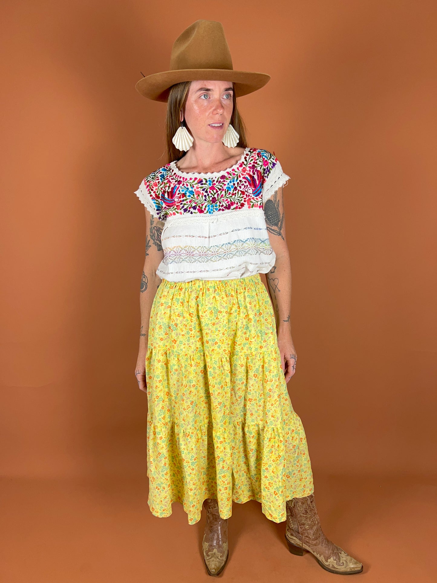 VINTAGE 60's Floral Maxi Skirt 12-16