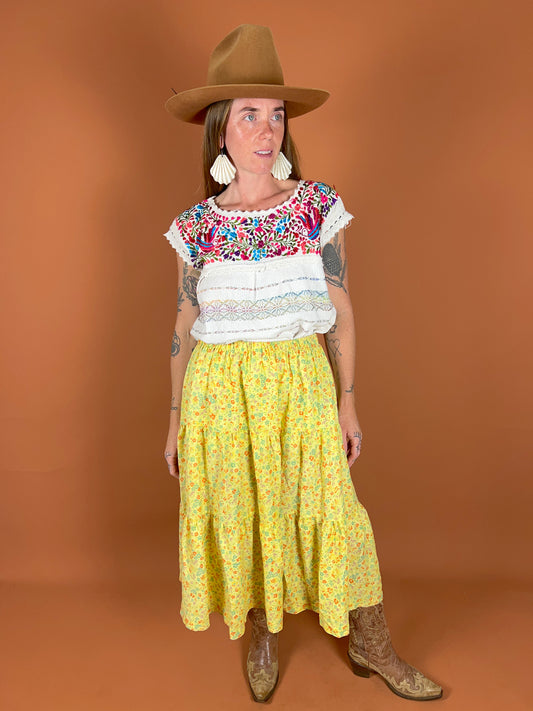 VINTAGE 60's Floral Maxi Skirt 12-16