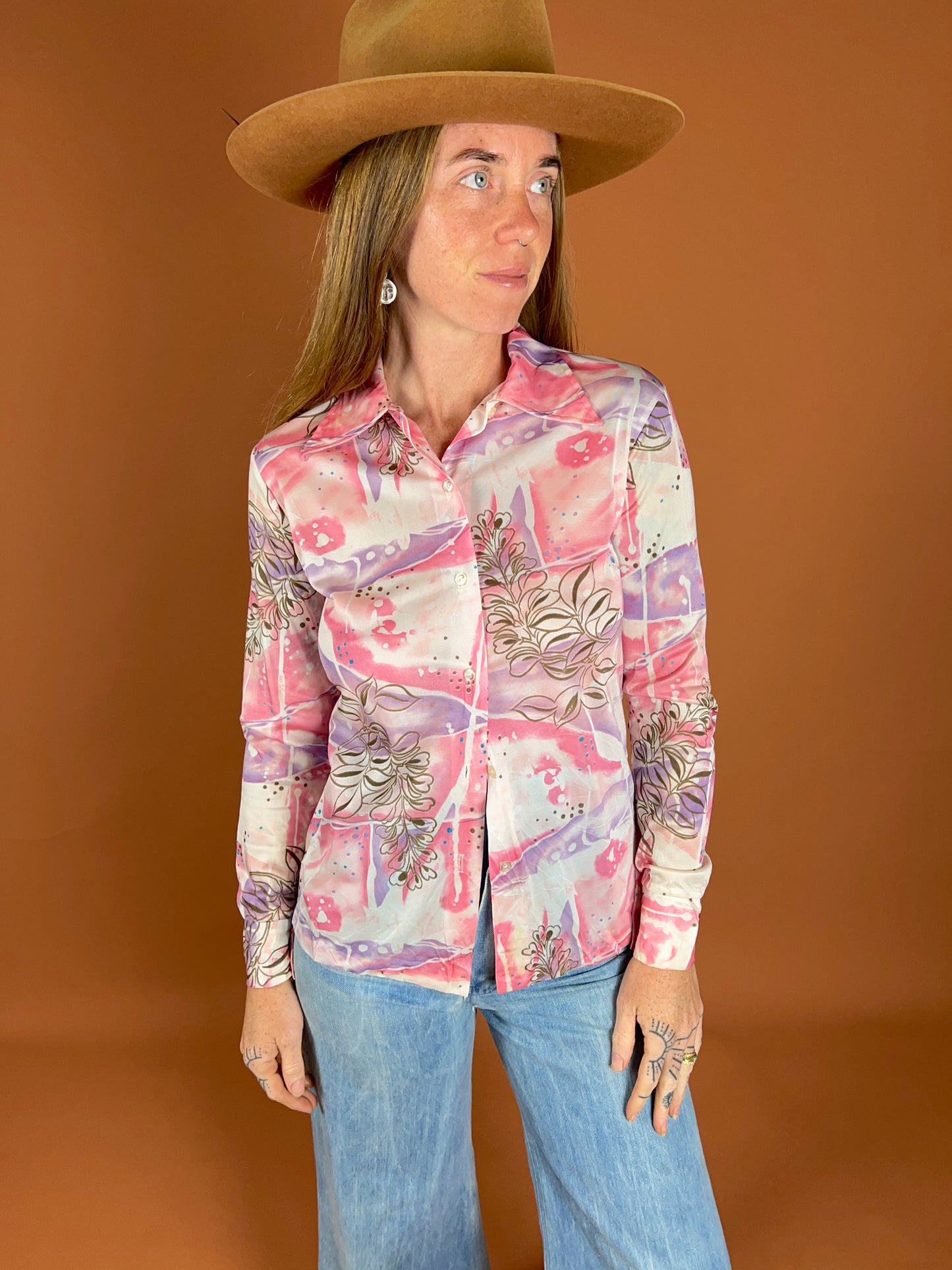 VINTAGE 70's Floral Shirt 8-10