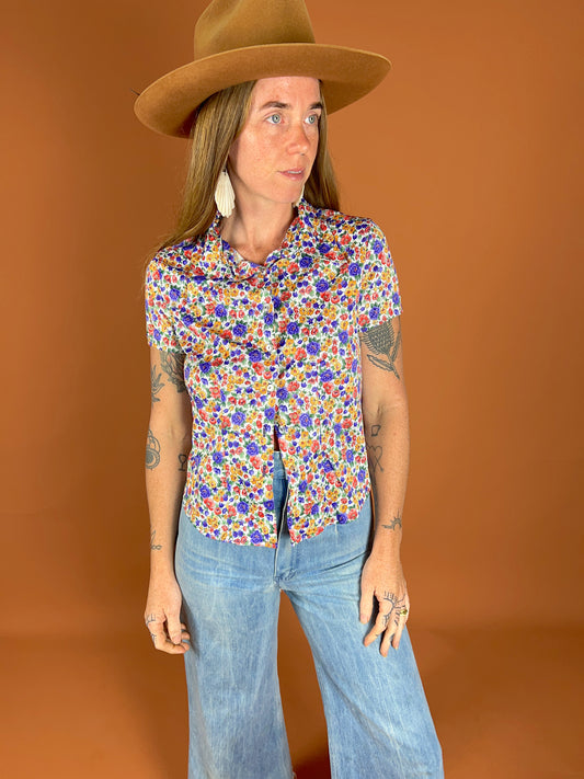 VINTAGE 70's Floral Shirt 8-10