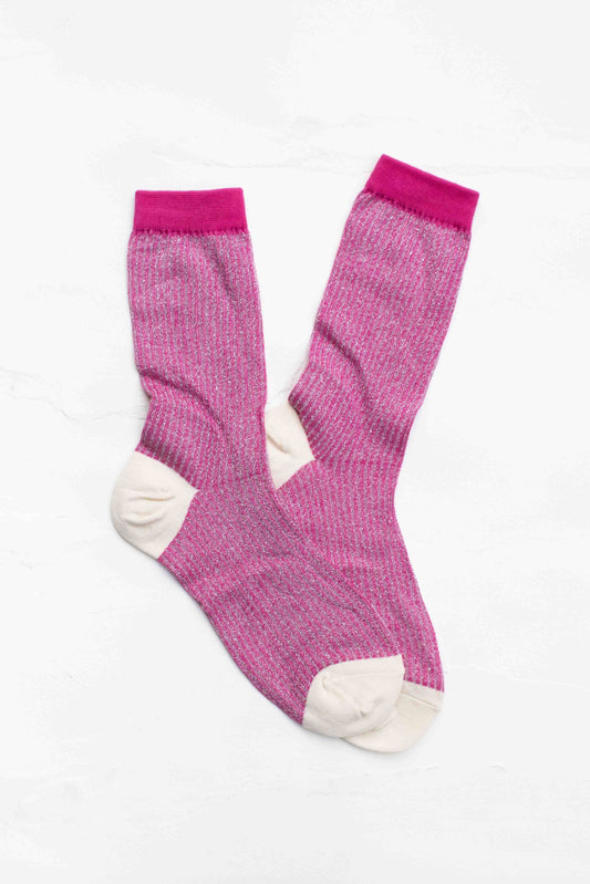 TIEPOLOGY Shimmer Ribbed Crew Socks: Pink
