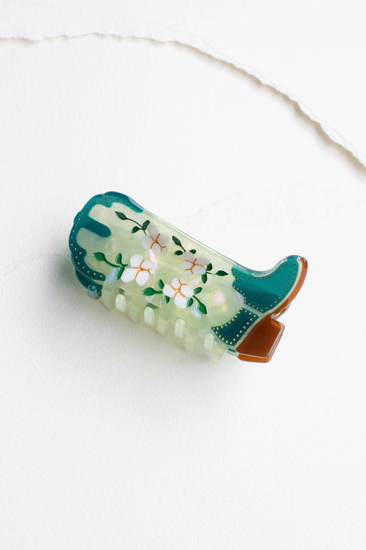 TIPOLOGY Magnolia Blossoms Western Boots Claw Clip: Lime
