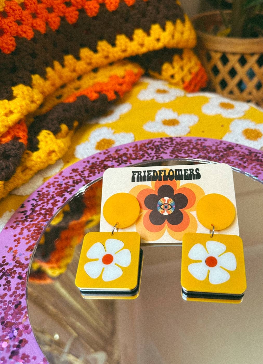 FRIED FLOWERS Little Layla retro 1970s inspired flower earrings: Yellow