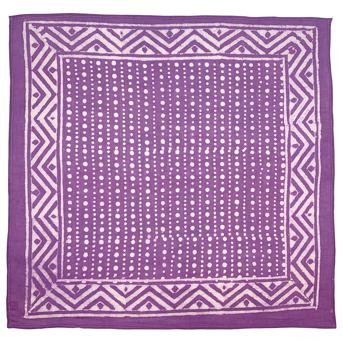 ANJU JEWELLERY Block Printed Bandana - Purple Dots with Chevron Border