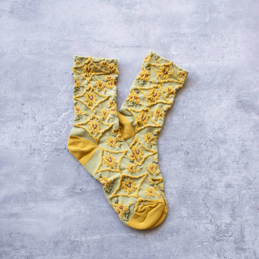 TIEPOLOGY Floral Casual Socks Olive/Mustard