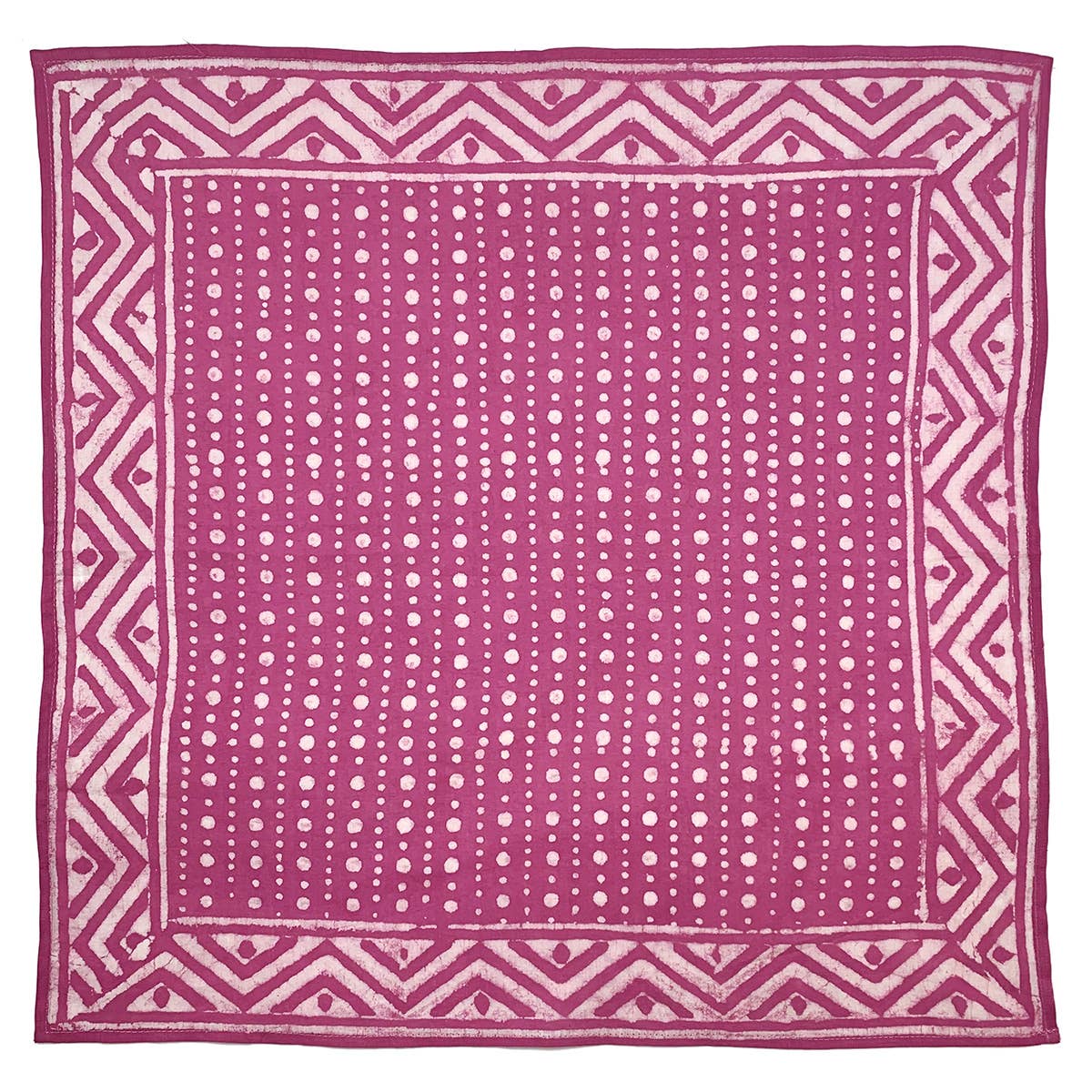 ANJU Block Printed Bandana - Fuchsia Pink Dots and Chevron