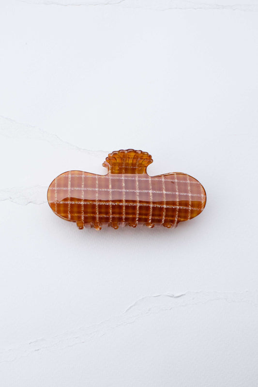 TIEPOLOGY Antique Golden Harvest Hair Claw Clip: Rust Checkered