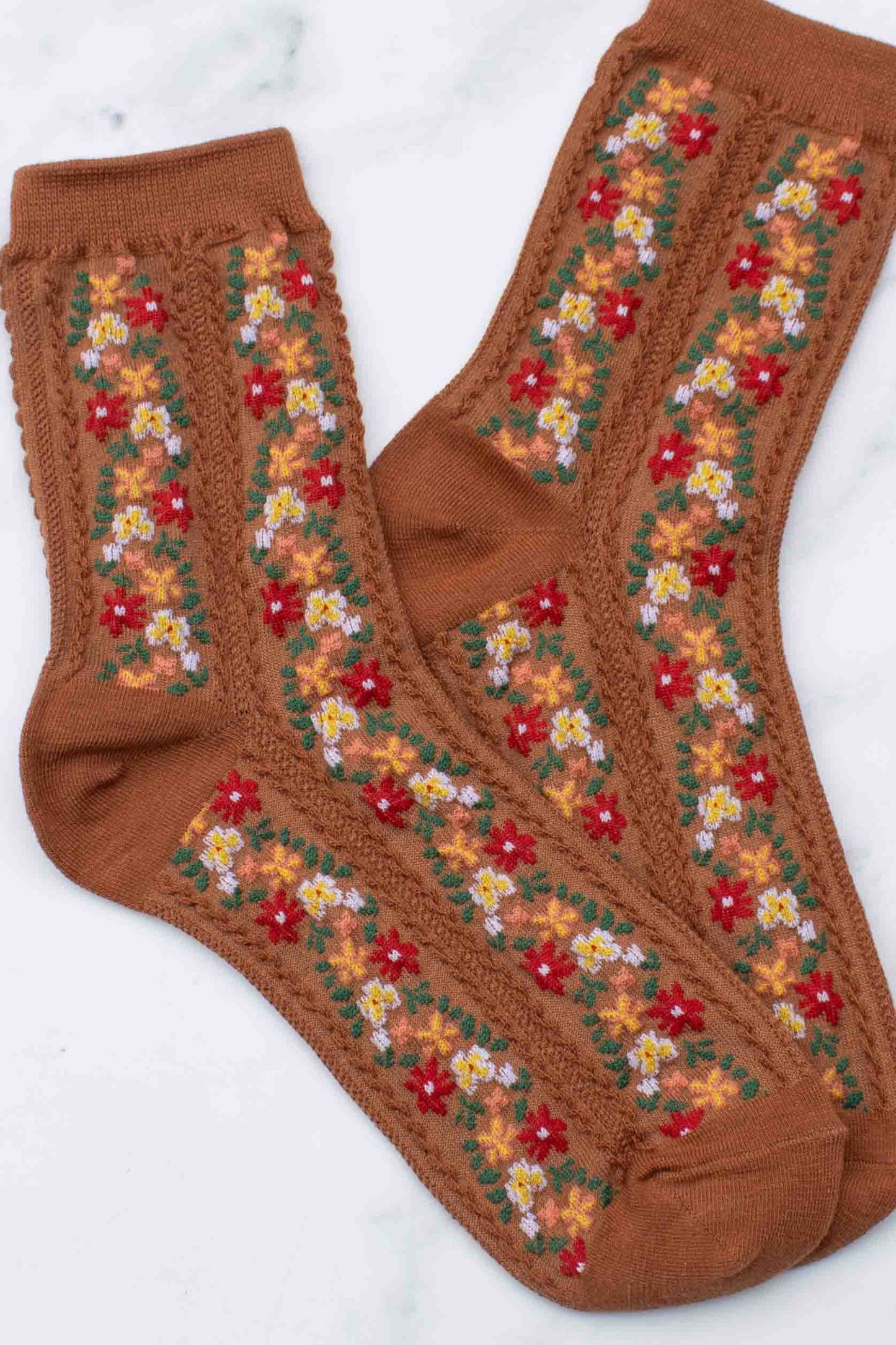 TIEPOLOGY Women's Aahana Floral Casual Socks: Rust