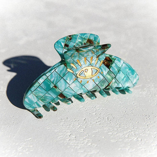 KINGSTON JEWELLERY Hair Claw Teal Check
