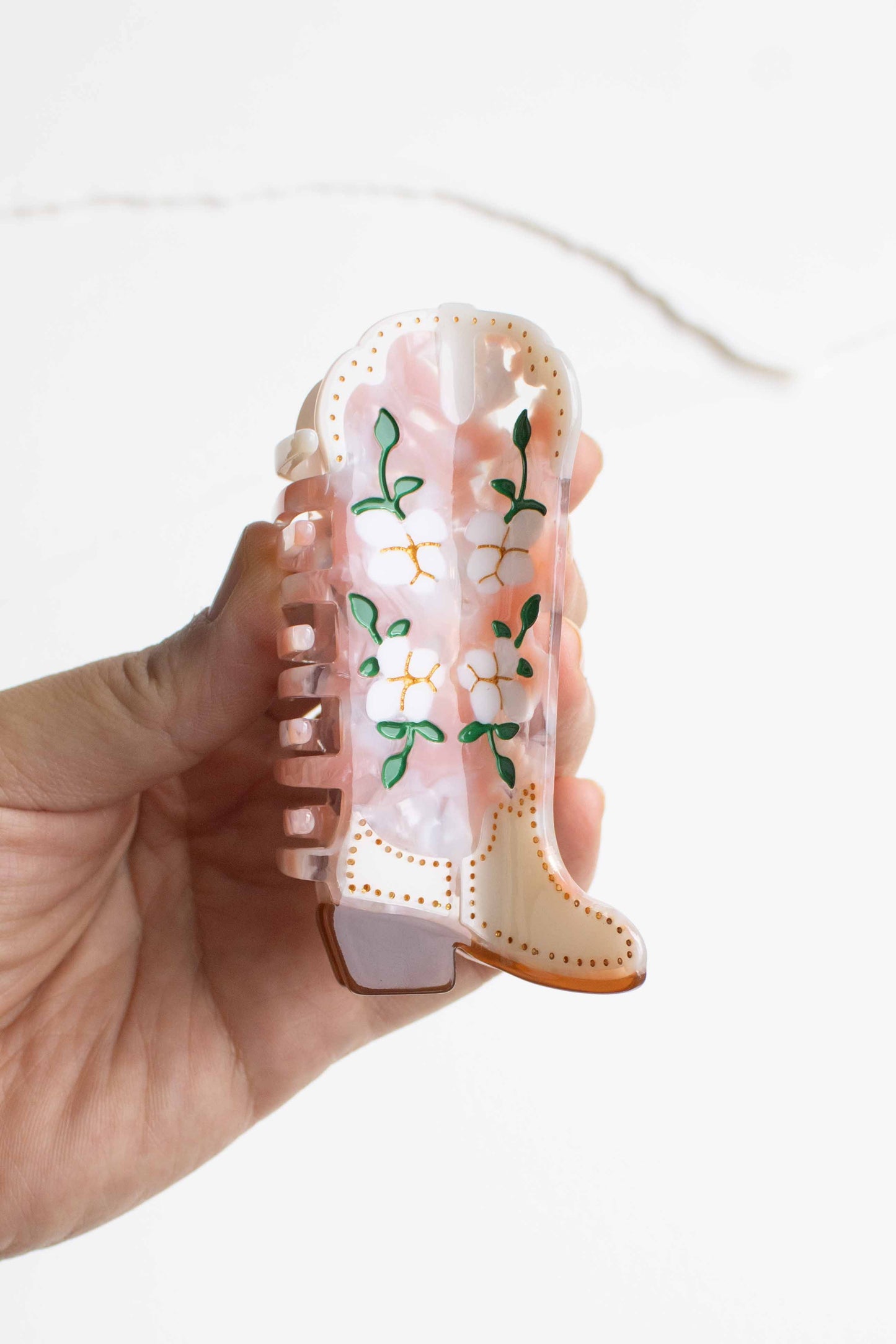 TIPOLOGY Magnolia Blossoms Western Boots Claw Clip: Coral